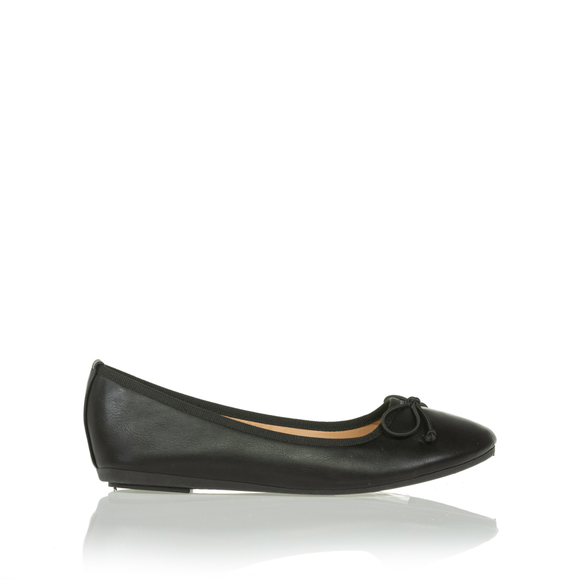 Tsoukalas Μπαλαρίνες μαύρο δερματίνη με φιογκάκι ΜΑΥΡΟ