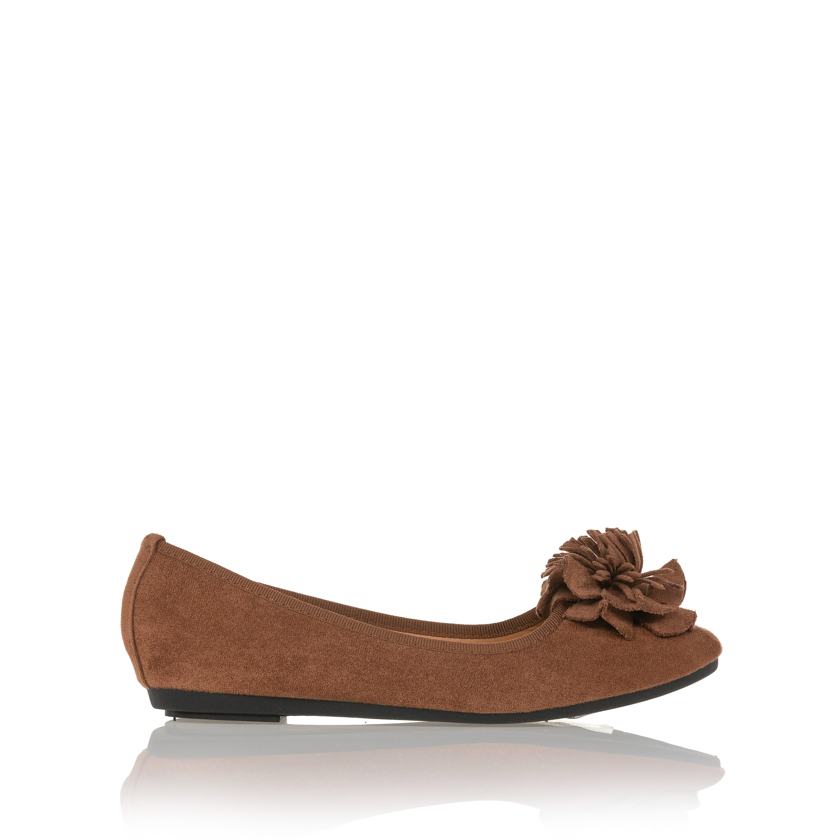 Tsoukalas Μπαλαρίνες κάμελ σουέτ με διακοσμητικό λουλούδι ΚΑΜΕΛ