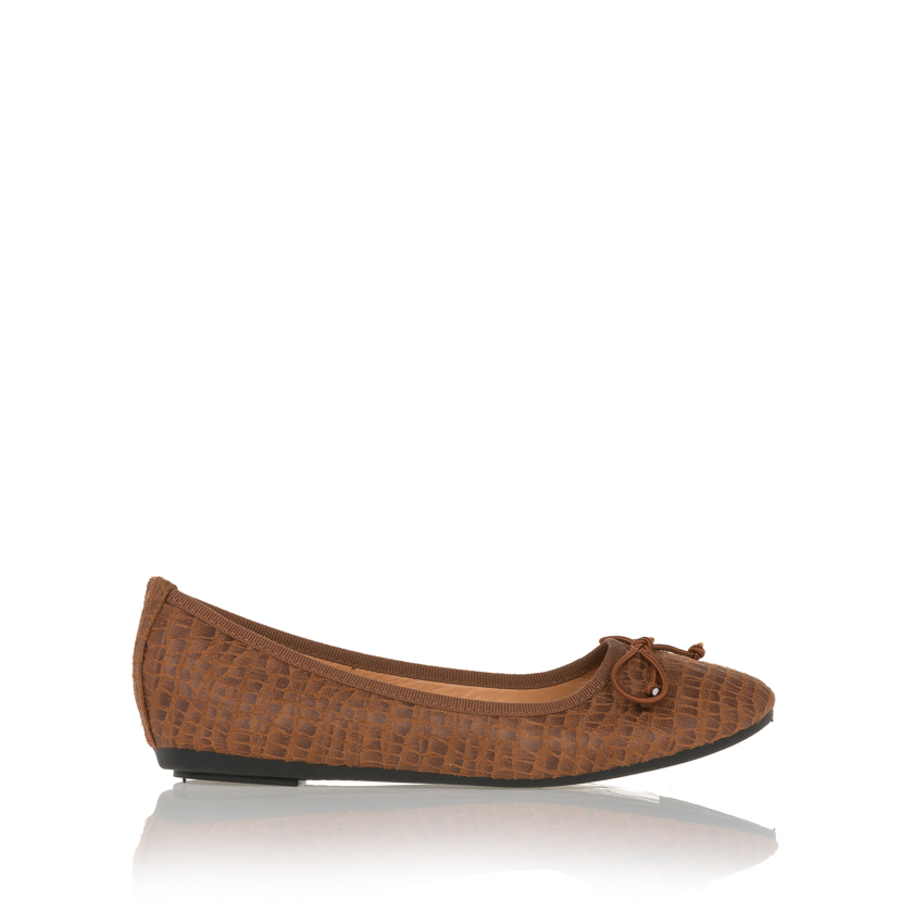 Μπαλαρίνες κάμελ σουέτ animal print με φιογκάκι ΚΑΜΕΛ