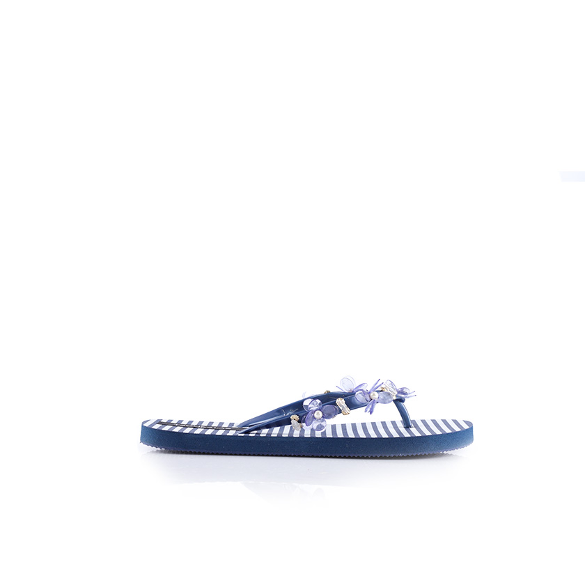 Σαγιονάρες θαλάσσης μπλέ ριγέ με λουλούδια ΜΠΛΕ