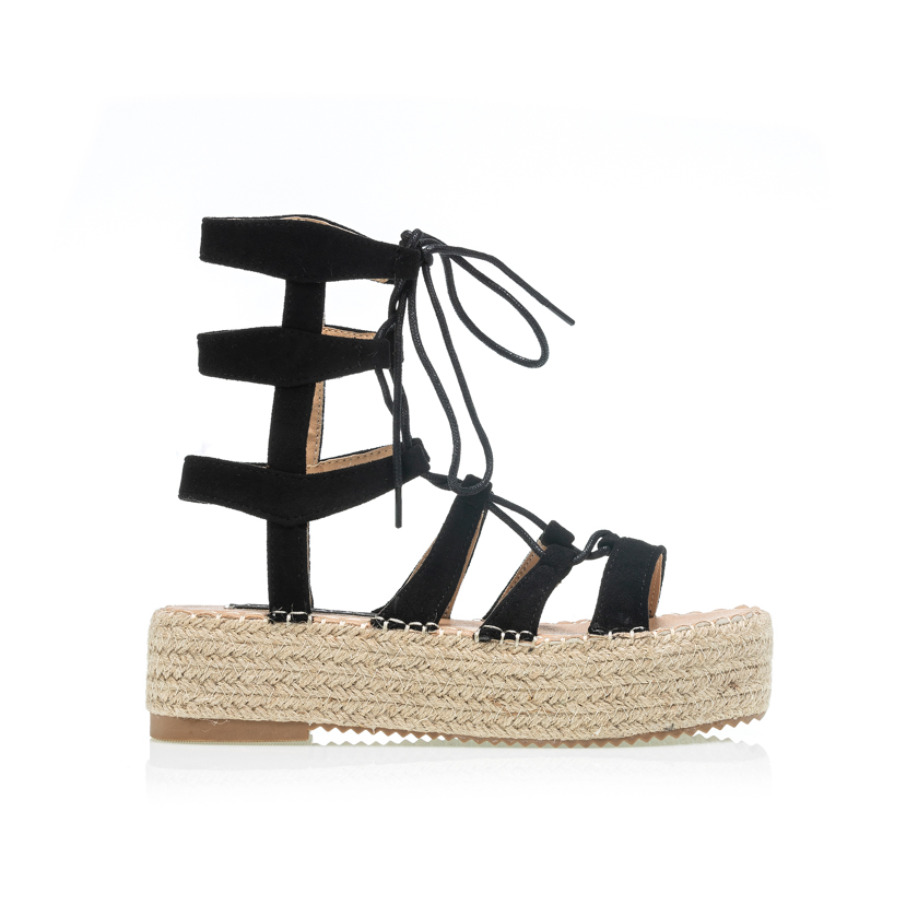 Flatforms μαύρα σουέτ δετά ΜΑΥΡΟ