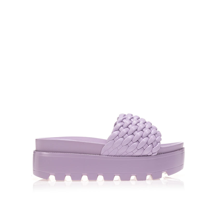 Flatforms μωβ δερματίνη με πλέξη στη φάσα ΜΩΒ