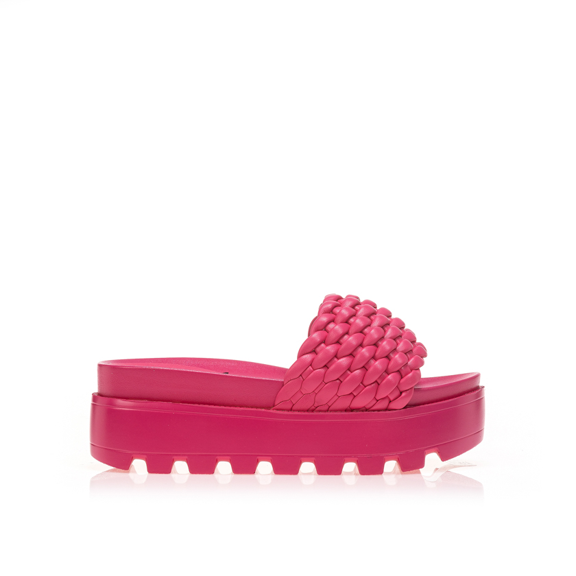 Flatforms φούξια δερματίνη με πλέξη στη φάσα ΦΟΥΞΙΑ