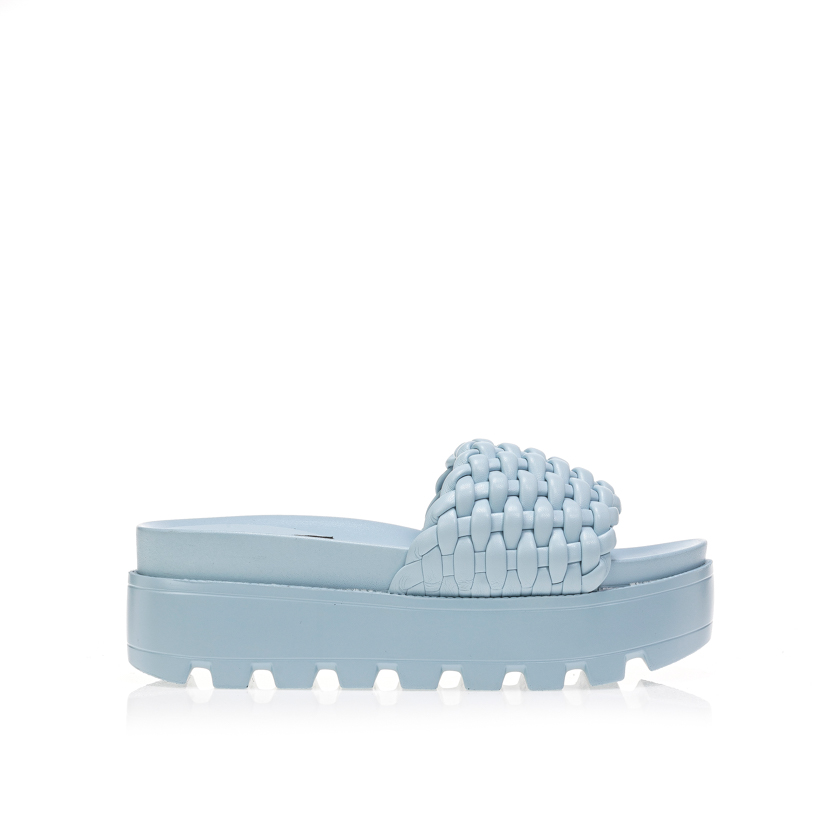 Flatforms γαλάζια δερματίνη με πλέξη στη φάσα ΓΑΛΑΖΙΟ