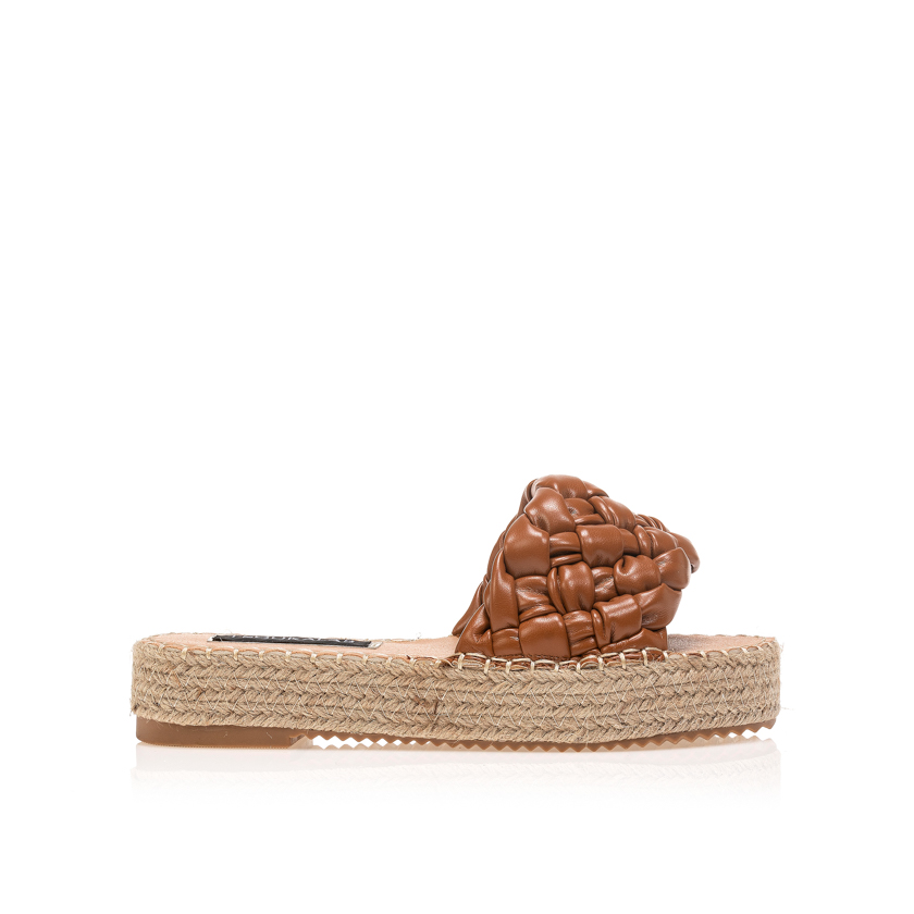 Flatforms κάμελ δερματίνη με πλεκτή φάσα ΚΑΜΕΛ