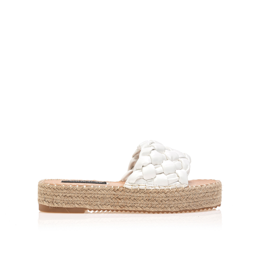 Flatforms λευκά δερματίνη με πλεκτή φάσα ΛΕΥΚΟ