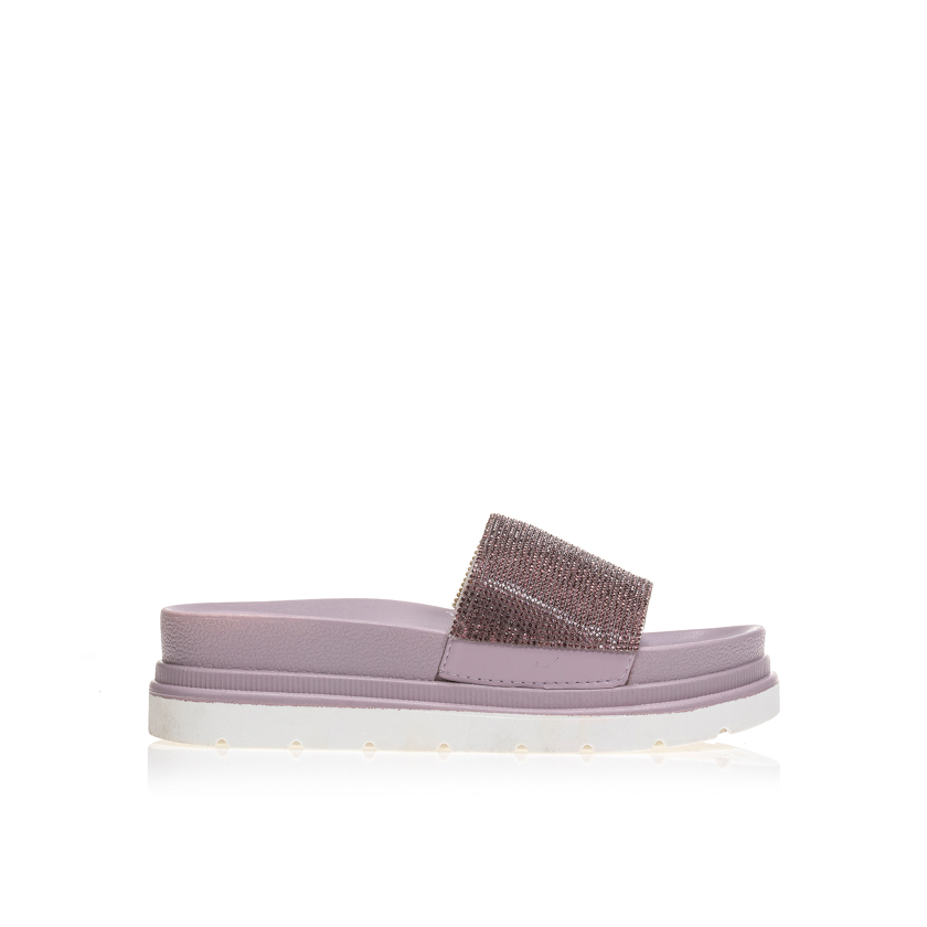 Flatforms λιλά δερματίνη με στρας στη φάσα ΛΙΛΑ