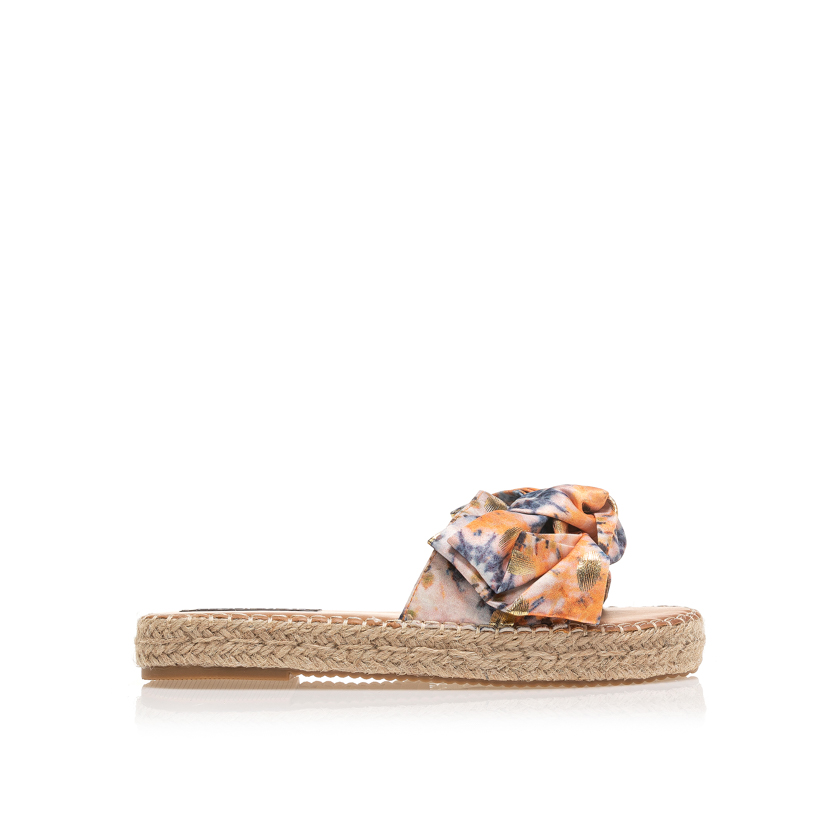 Flatforms πορτοκαλί floral υφασμάτινα με φιόγκο ΦΛΟΡΑΛ