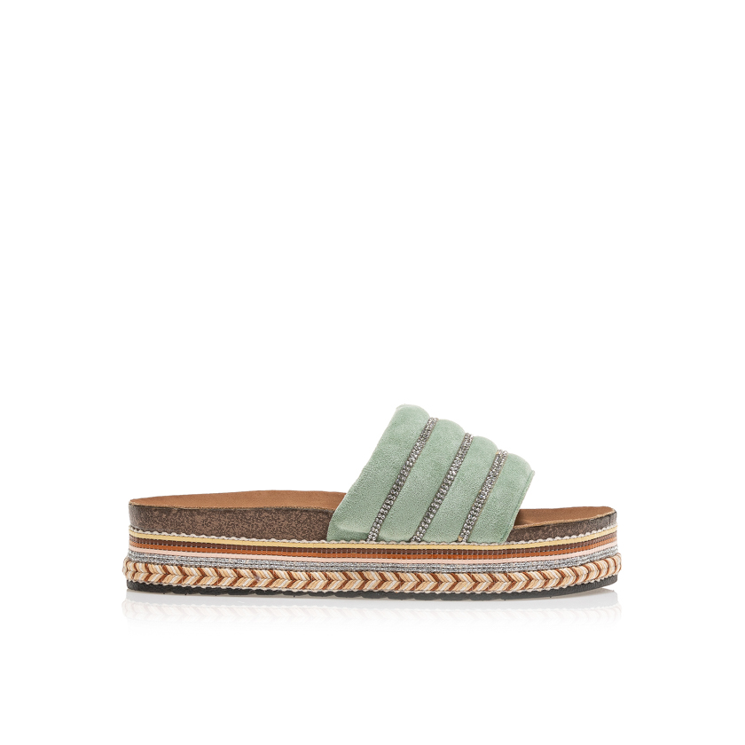 Flatforms πράσινα σουέτ με στρας στη φάσα ΠΡΑΣΙΝΟ