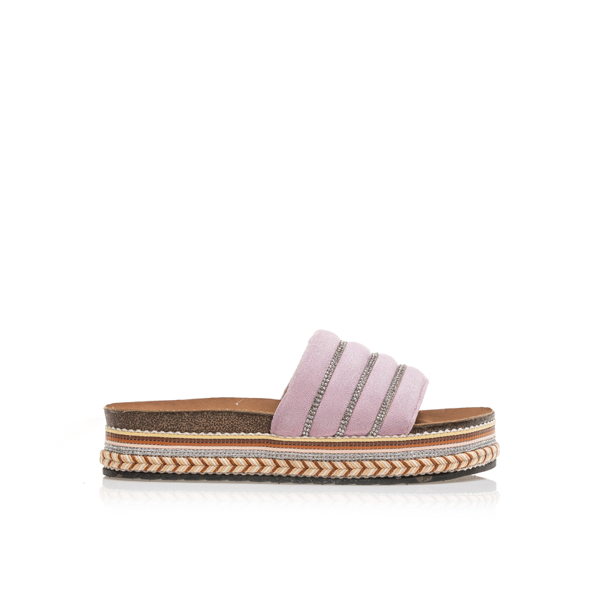 Flatforms λιλά σουέτ με στρας στη φάσα ΛΙΛΑ