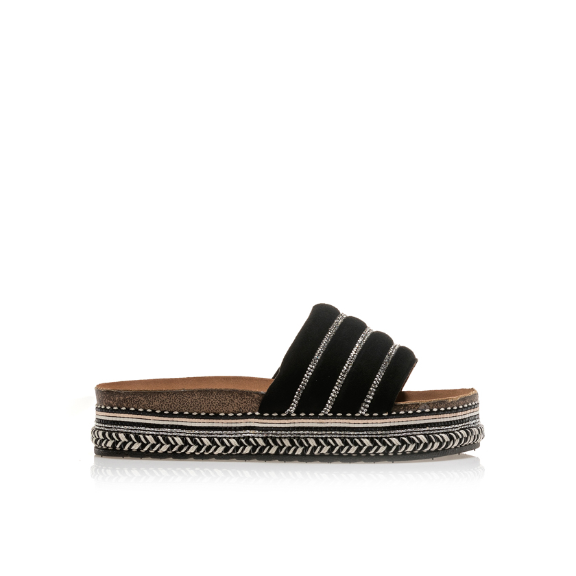 Flatforms μαύρα σουέτ με στρας στη φάσα ΜΑΥΡΟ