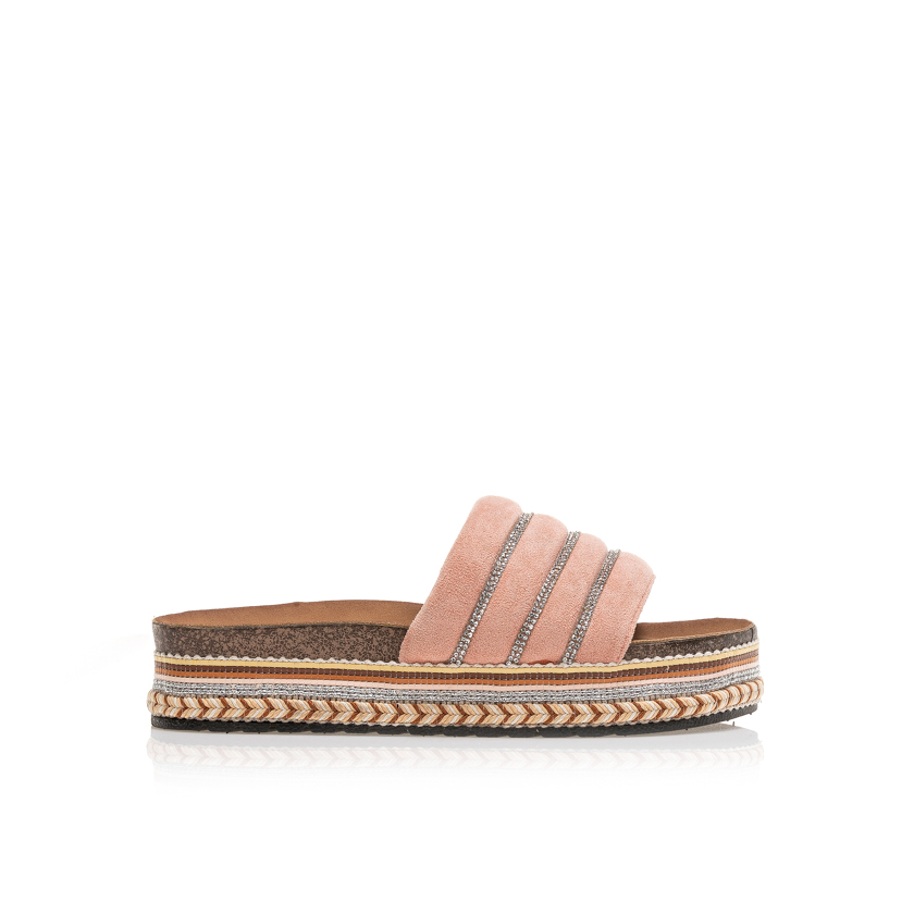 Flatforms ροζ σουέτ με στρας στη φάσα ΡΟΖ