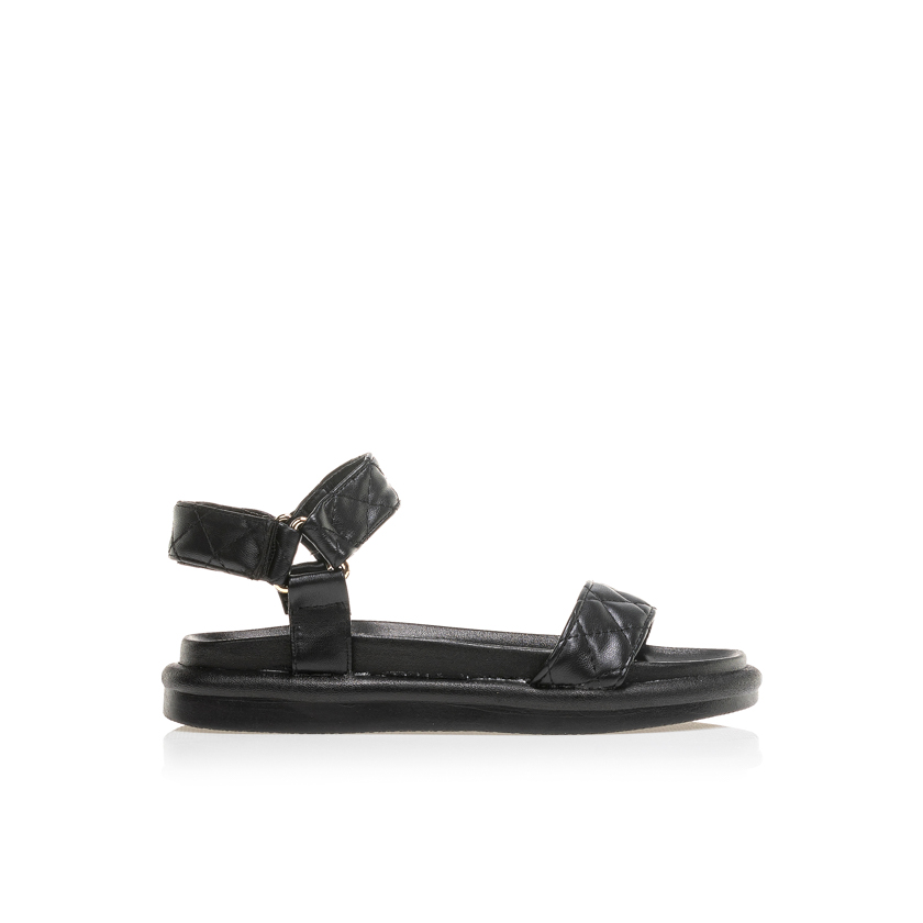 Flatforms μαύρα δερματίνη με καπιτονέ σχέδιο ΜΑΥΡΟ