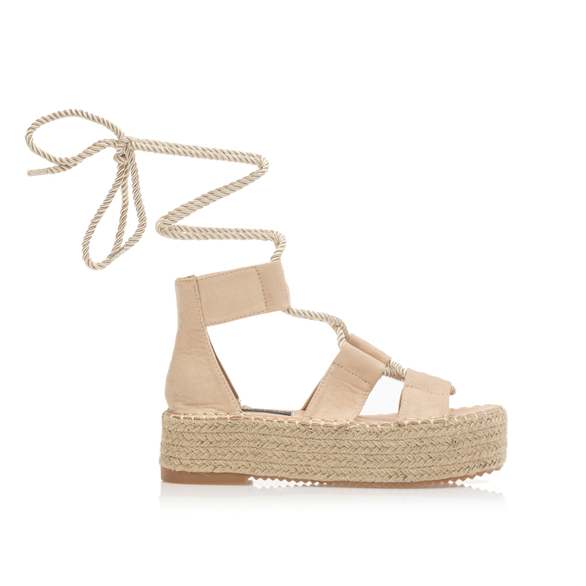 Flatforms nude σουέτ με κορδόνια δετά NUDE