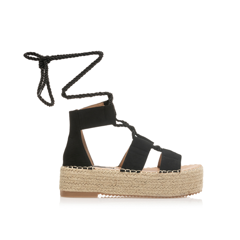 Flatforms μαύρα σουέτ με κορδόνια δετά ΜΑΥΡΟ