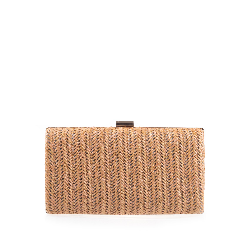 Clutch ψάθινο κάμελ χιαστί με αλυσίδα και μεταλλική λεπτομέρεια ΚΑΜΕΛ