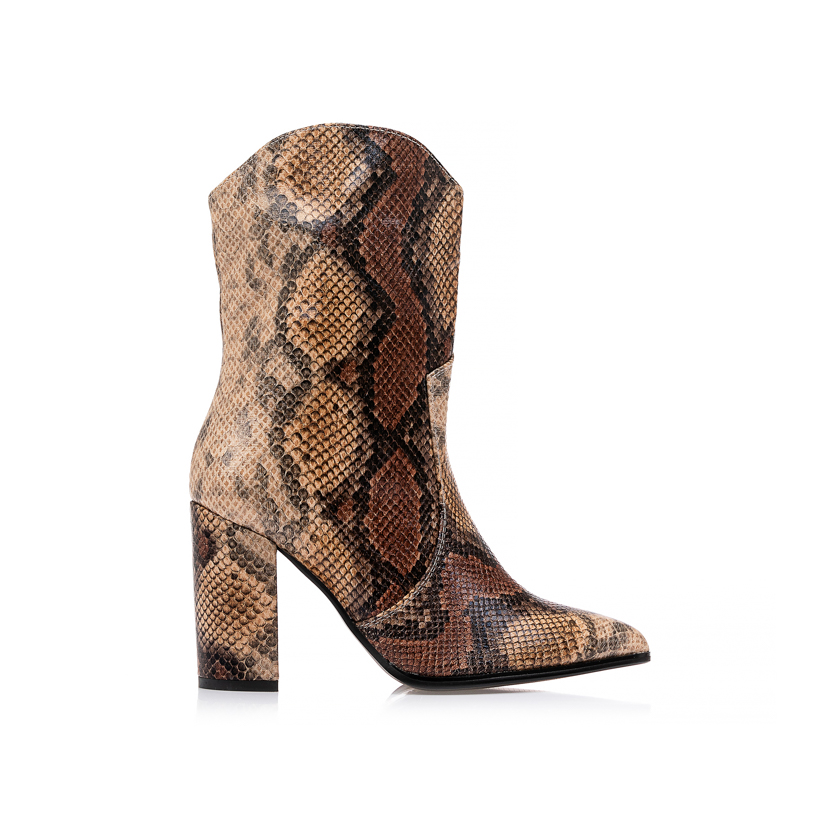 Μποτάκια καφέ δερματίνη animal print μυτερά ΚΑΦΕ