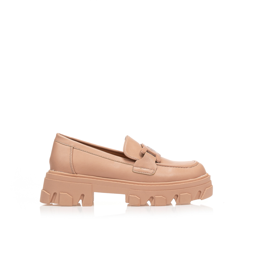 Oxfords nude δερματίνη με μεταλλική λεπτομέρεια NUDE