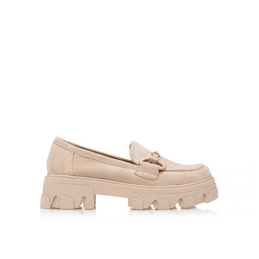 Oxfords μπεζ σουέτ με μεταλλική λεπτομέρεια ΜΠΕΖ