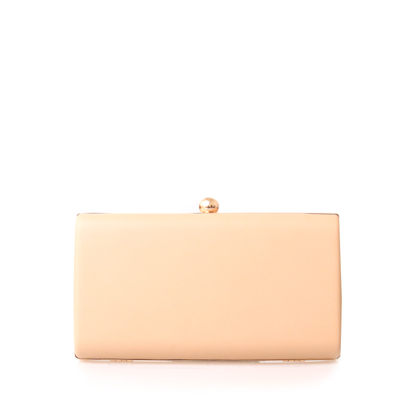 Clutch nude δερματίνη με αλυσίδα και μεταλλικό κούμπωμα NUDE