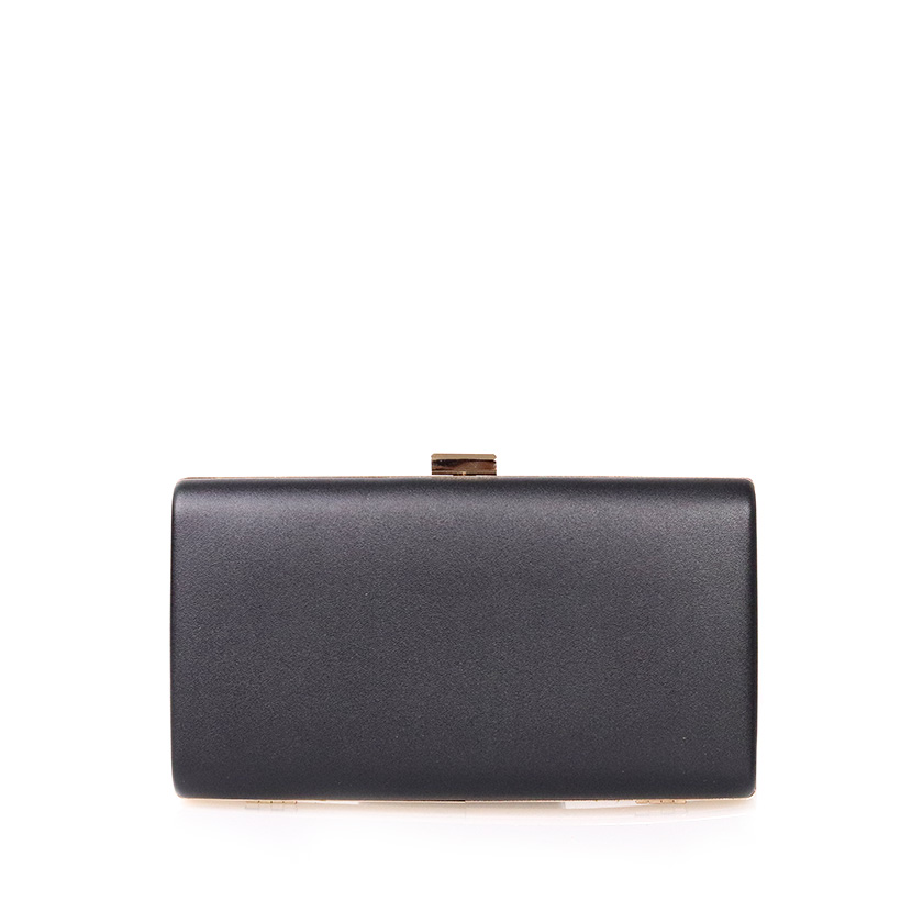 Clutch μαύρο δερματίνη με αλυσίδα και μεταλλικό κούμπωμα ΜΑΥΡΟ