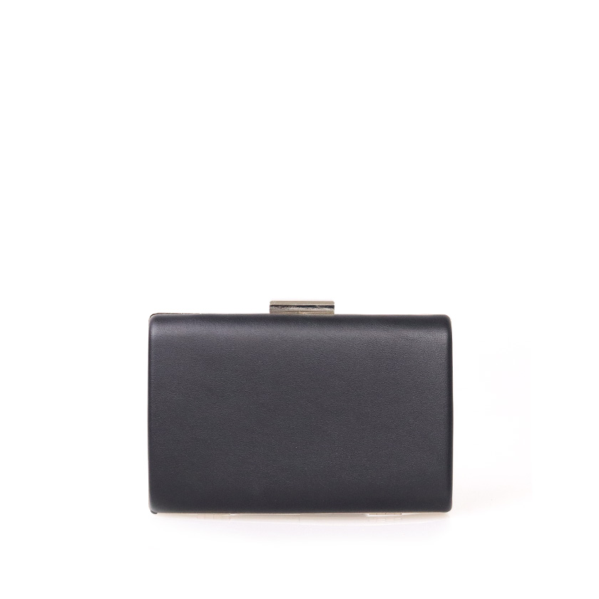 Clutch μαύρο δερματίνη με μεταλλική χειρολαβή και κούμπωμα ΜΑΥΡΟ