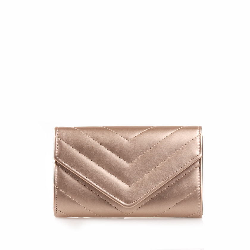 Clutch μπρονζέ δερματίνη μεταλλιζέ με ανάγλυφο σχέδιο V ΜΠΡΟΝΖΕ