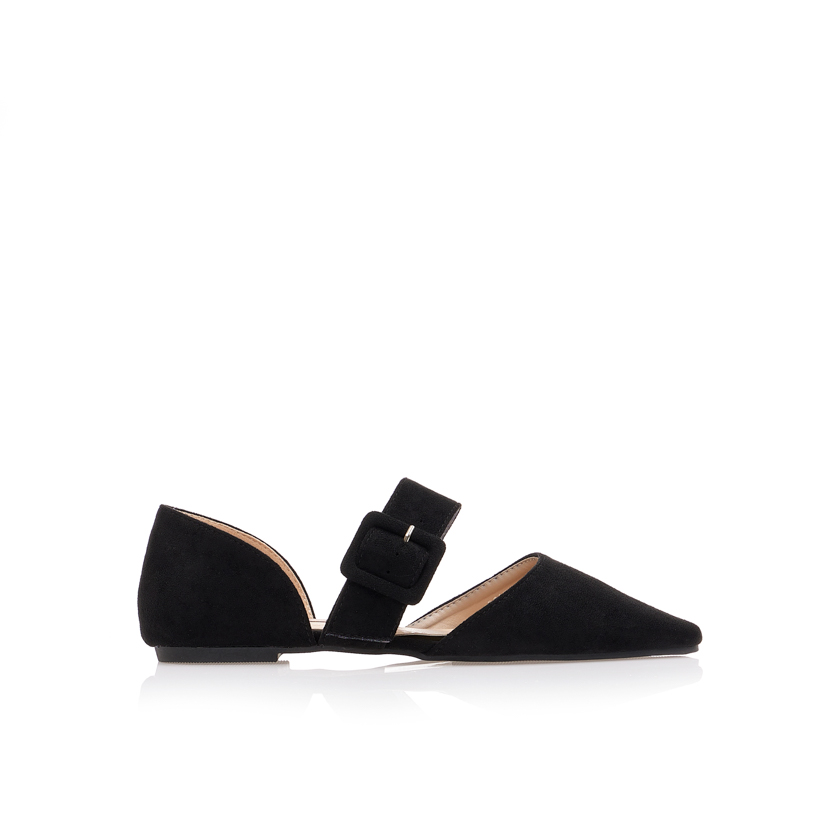 Γόβες μαύρες σουέτ με μπαρέτα και αγκράφα μυτερές ΜΑΥΡΟ