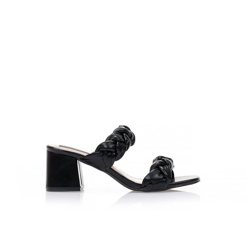 Πέδιλα mules μαύρα δερματίνη με πλεξούδες ΜΑΥΡΟ