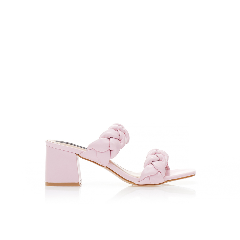 Πέδιλα mules ροζ δερματίνη με πλεξούδες ΡΟΖ