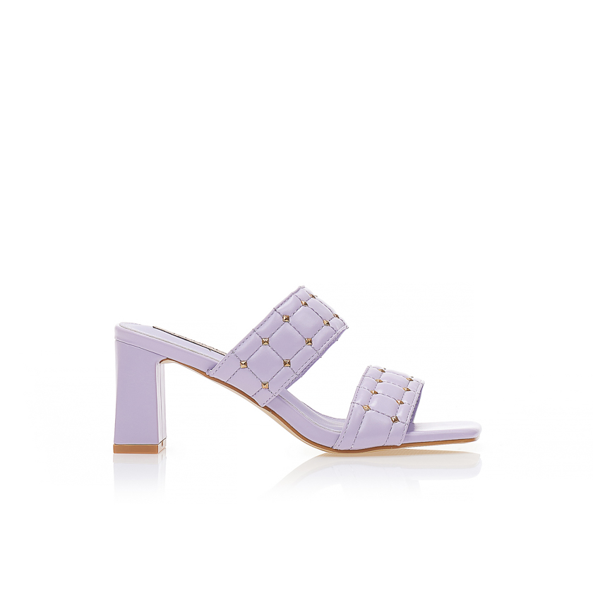Πέδιλα mules λιλά δερματίνη με διπλή φάσα με τρουκς ΛΙΛΑ