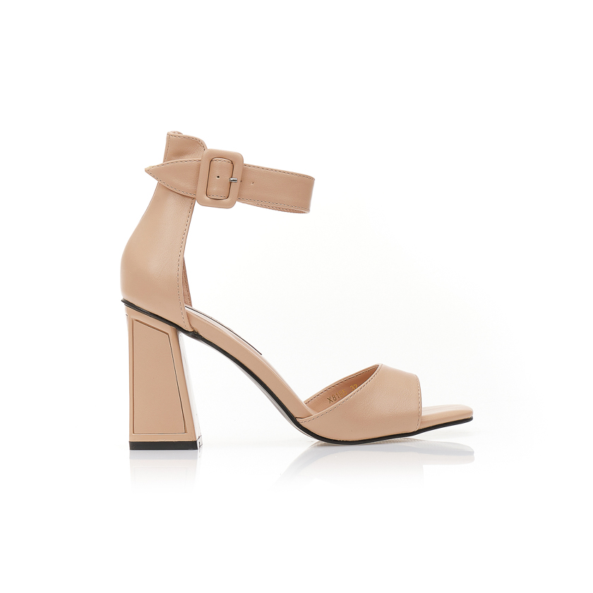 Πέδιλα nude δερματίνη με λουράκι και ιδιαίτερο τακούνι NUDE