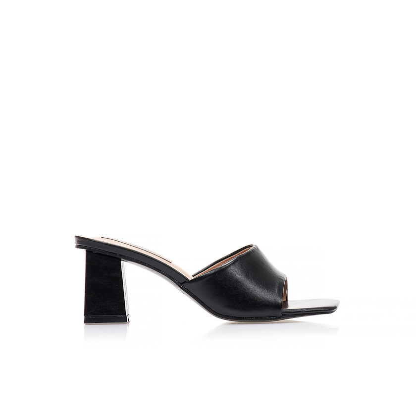 Mules μαύρα δερματίνη με φάσα και τετράγωνο τακούνι ΜΑΥΡΟ