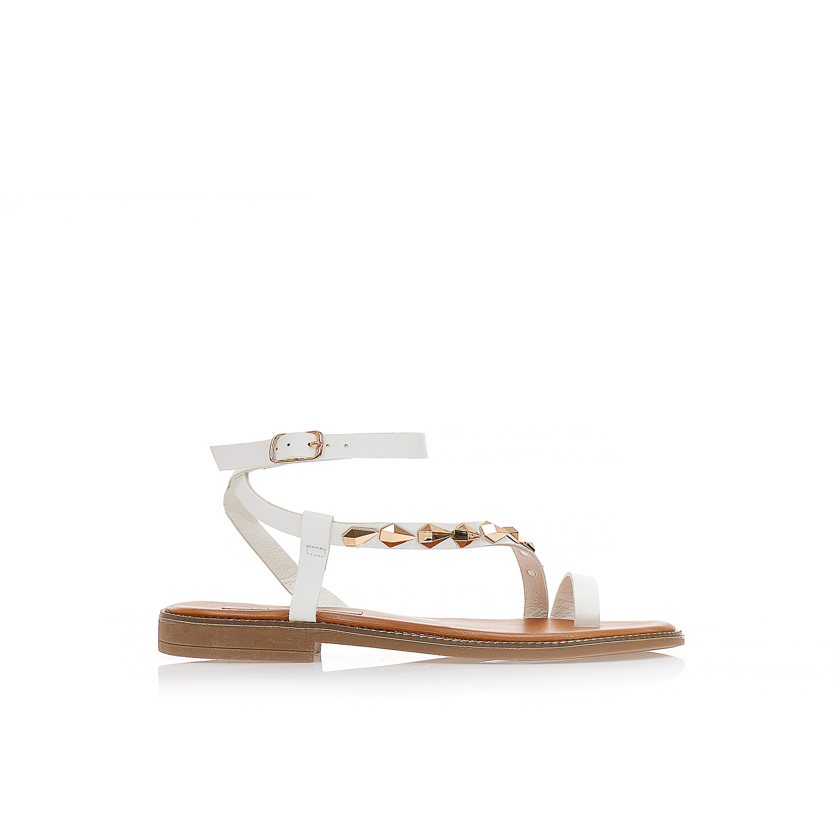 Σανδάλια λευκά δερματίνη με λοξό λουράκι και τρουκς ΛΕΥΚΟ