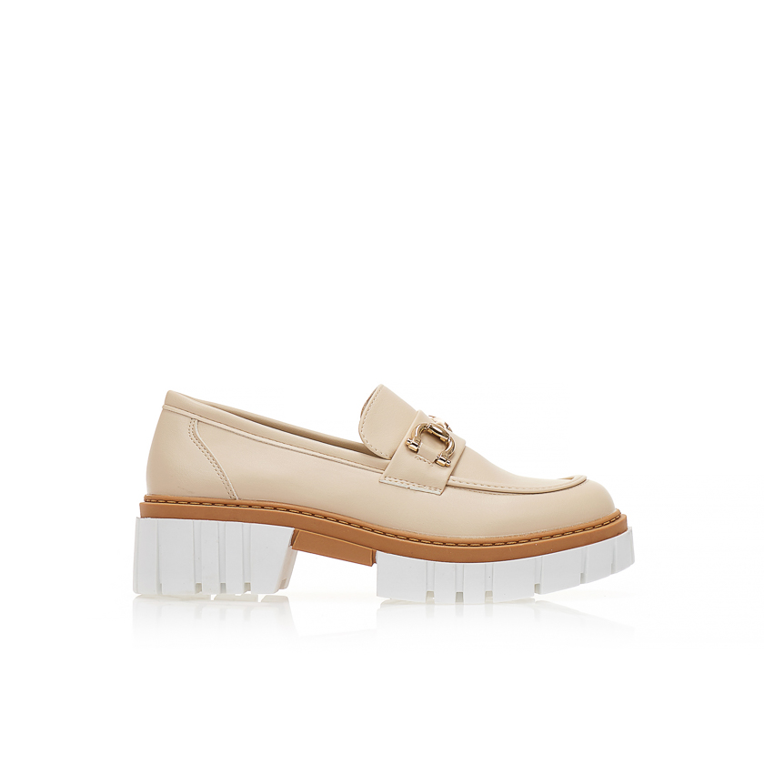 Oxfords μπεζ δερματίνη με ιδιαίτερη σόλα και αγκράφα ΜΠΕΖ