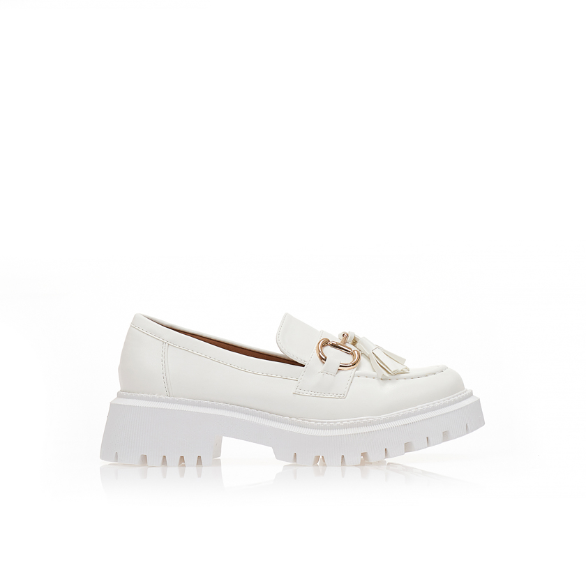 Oxfords λευκά δερματίνη με αγκράφα και διακοσμητικό δέσιμο ΛΕΥΚΟ