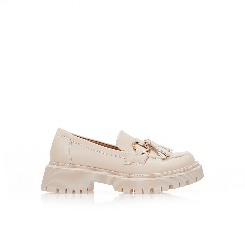 Oxfords μπεζ δερματίνη με αγκράφα και διακοσμητικό δέσιμο ΜΠΕΖ