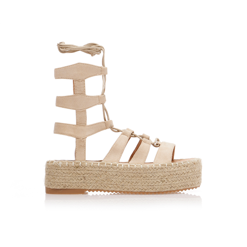 ΓΥΝΑΙΚΕΙΑ ΠΑΠΟΥΤΣΙΑ > FLATFORMS Flatforms gladiator μπεζ σουέτ με κορδόνια ΜΠΕΖ