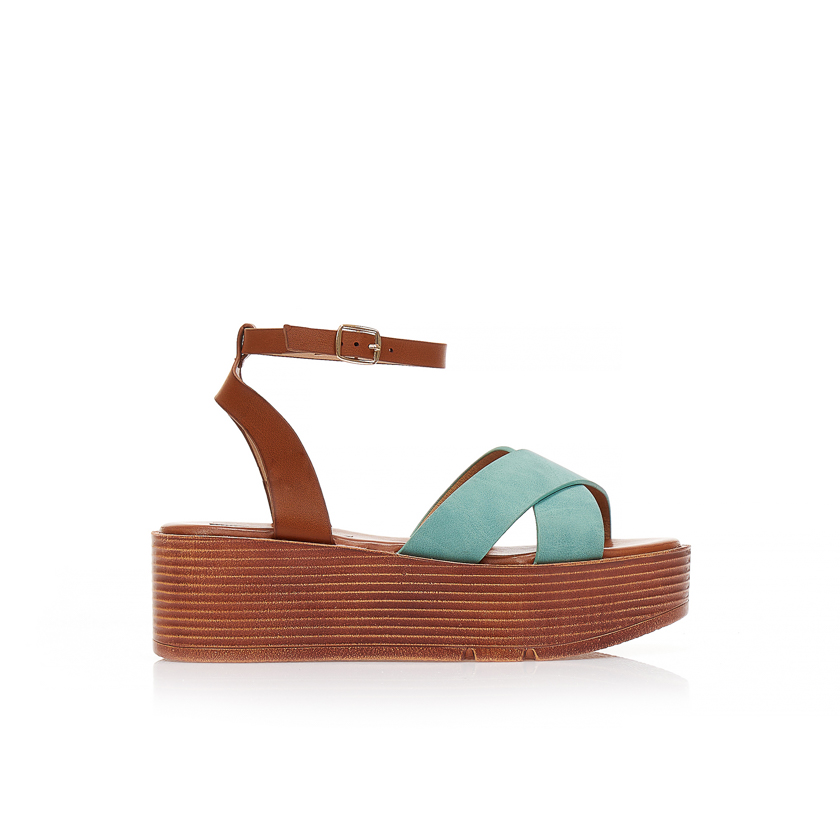 Flatforms βεραμάν δερματίνη με χιαστί φάσα και λουράκια ΒΕΡΑΜΑΝ