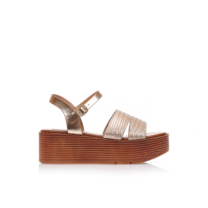 Flatforms μπρονζέ δερματίνη με διπλή ανάγλυφη φάσα και λουράκι στον αστράγαλο ΜΠΡΟΝΖΕ