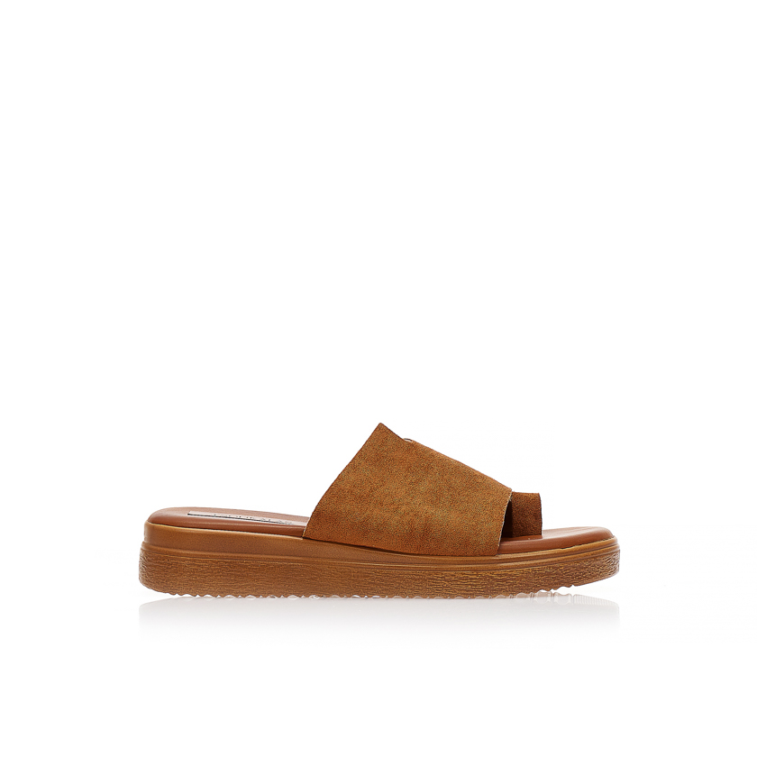 Flatforms κάμελ σουέτ με φαρδιά φάσα ΚΑΜΕΛ