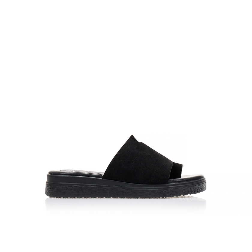 Flatforms μαύρα σουέτ με φαρδιά φάσα ΜΑΥΡΟ