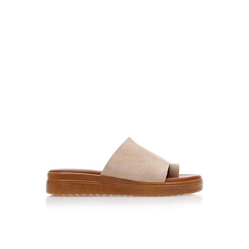 Flatforms μπεζ σουέτ με φαρδιά φάσα ΜΠΕΖ