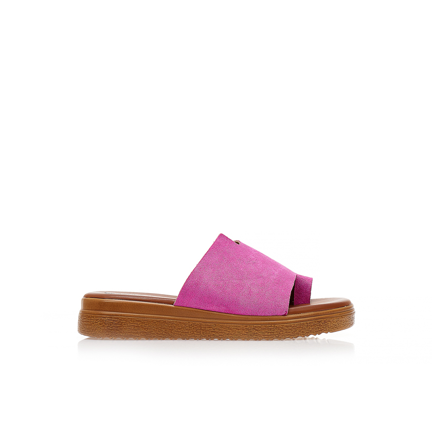 Flatforms φούξια σουέτ με φαρδιά φάσα ΦΟΥΞΙΑ
