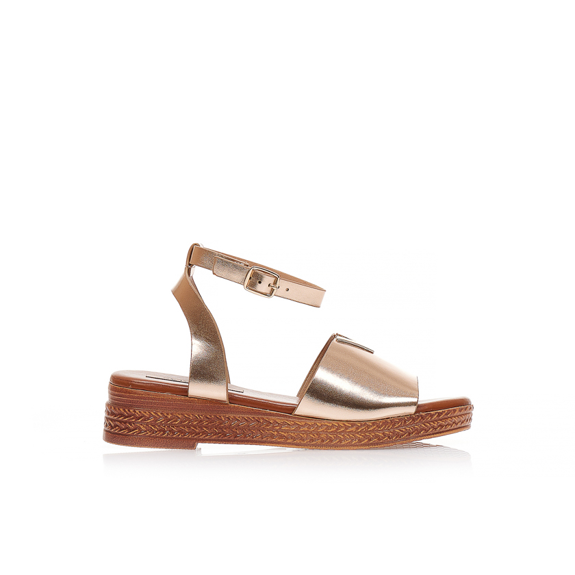 Flatforms μπρονζέ δερματίνη με αγκράφα και λουράκι στον αστράγαλο ΜΠΡΟΝΖΕ
