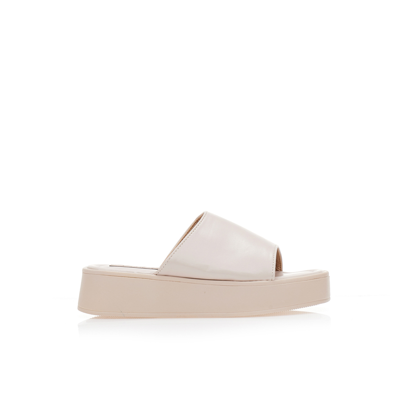 Flatforms μπεζ δερματίνη με φαρδιά φάσα ΜΠΕΖ