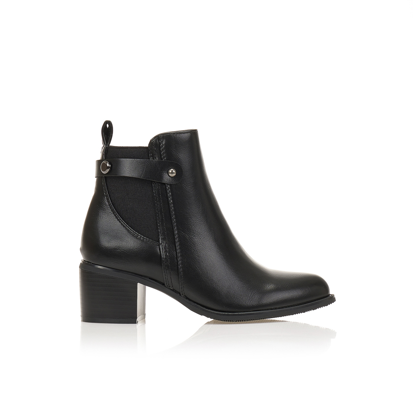 Tsoukalas Μποτάκια μαύρα δερματίνη με λάστιχο και τρουκς ΜΑΥΡΟ