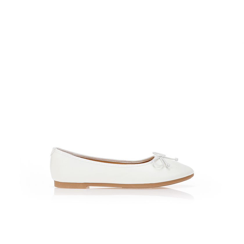 Μπαλαρίνες λευκές δερματίνη με φιόγκο ΛΕΥΚΟ