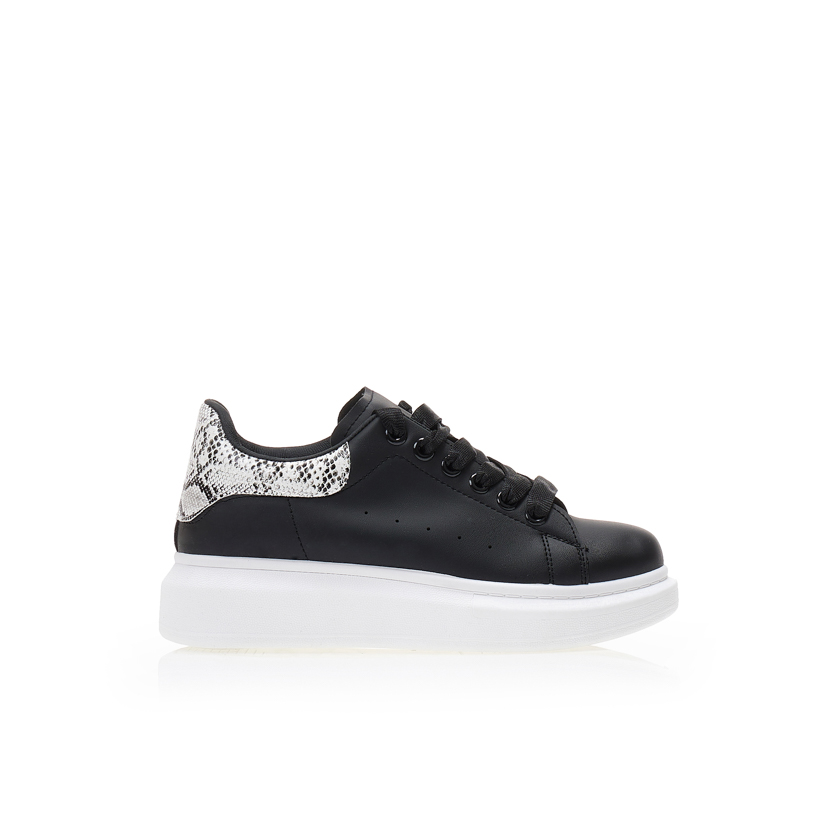 Αθλητικά μαύρα δερματίνη με σχέδιο animal print ΜΑΥΡΟ