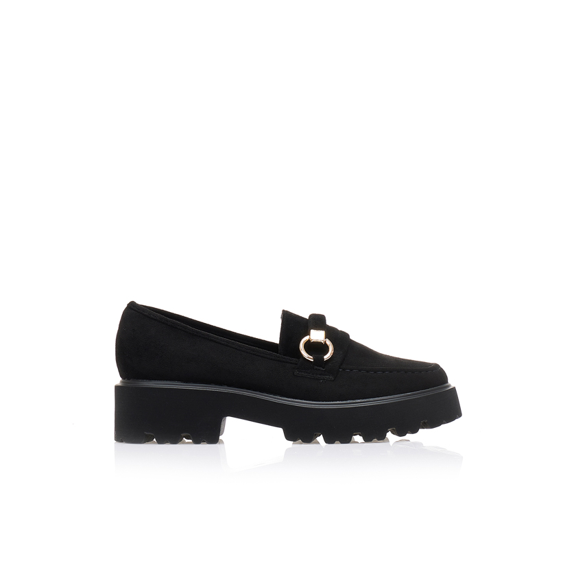Oxfords μαύρα σουέτ με φάσα και διακοσμητική αγκράφα ΜΑΥΡΟ